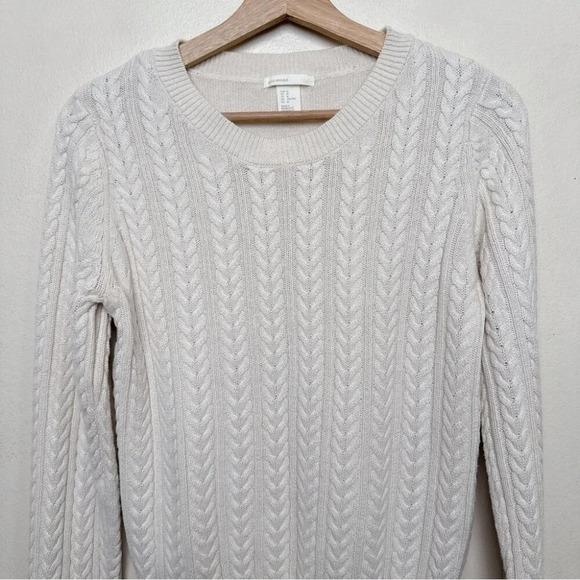 H&M  Basic Womens Medium Cable Light Cotton Crew Neck Sweater In Ivory - Picture 4 of 14